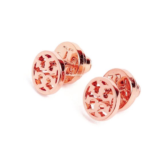 Tory Burch Rose Gold Small Circle Logo Studs - Picture 1 of 8